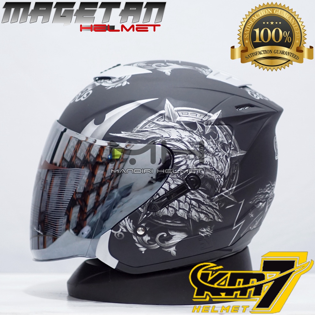 (Paket ganteng spoiler) HELM KM7 SEVEN KING BLACK GLOSSY SILVER-BK/SIL DF