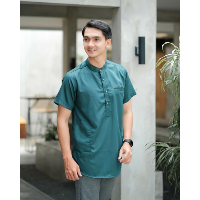 Kurta Pakistan Pocket MARAJO Kancing Polos Lis Songket Lengan Pendek Pria Remaja Dewasa Simple Baru