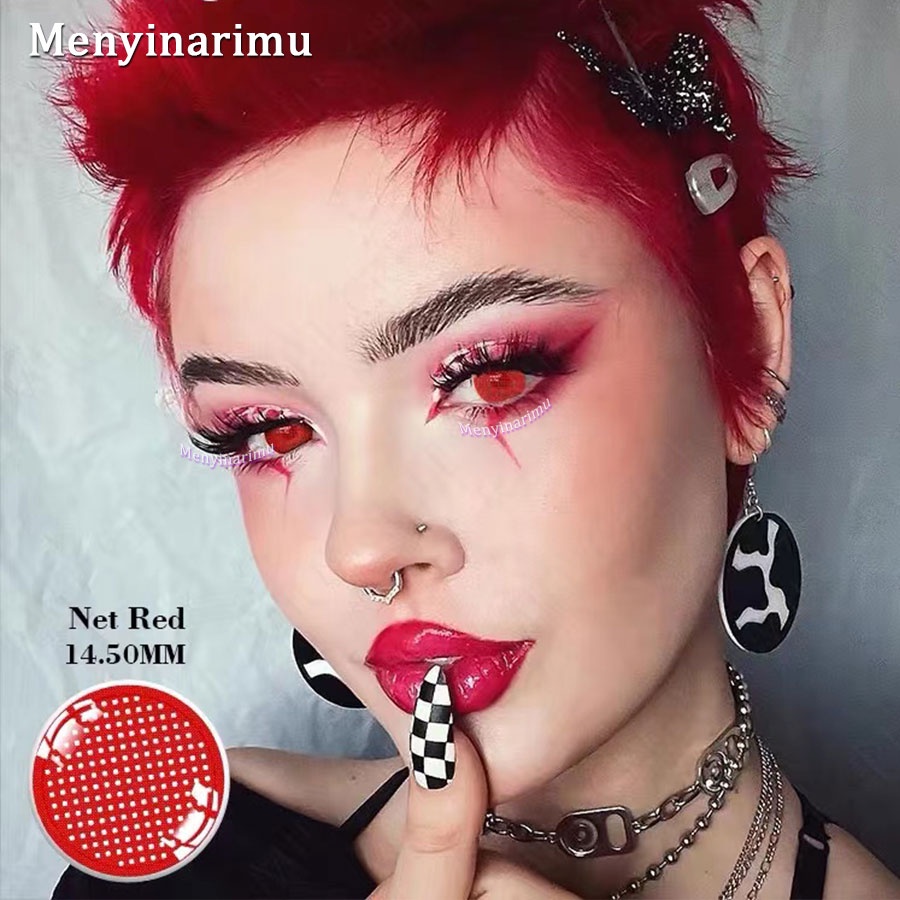 【COD】Softlens 2pcs Lensa Kontak Gila Merah Terang Kartun Cosplay Lensa Halloween Kontak-GREEN