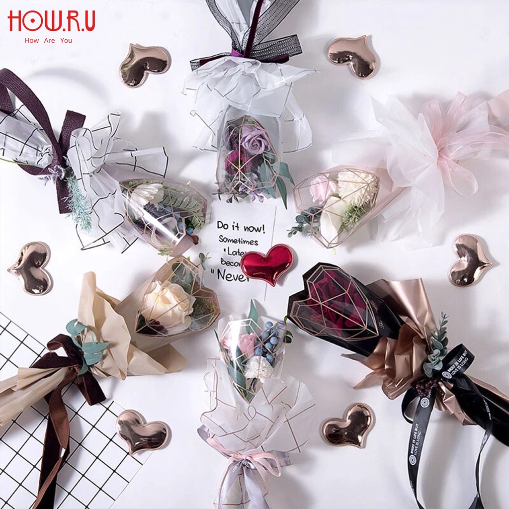 HOW.R.U | 20pcs - Kertas Buket Bunga Single Cellophane Flower Wrapping Model Corong Bentuk Hati