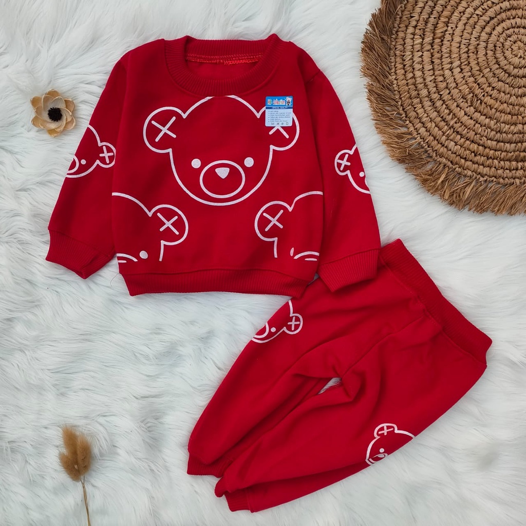 Setelan sweater bayi motif the bear 3-12 bulan / set pakaian bayi / baju hangat bayi