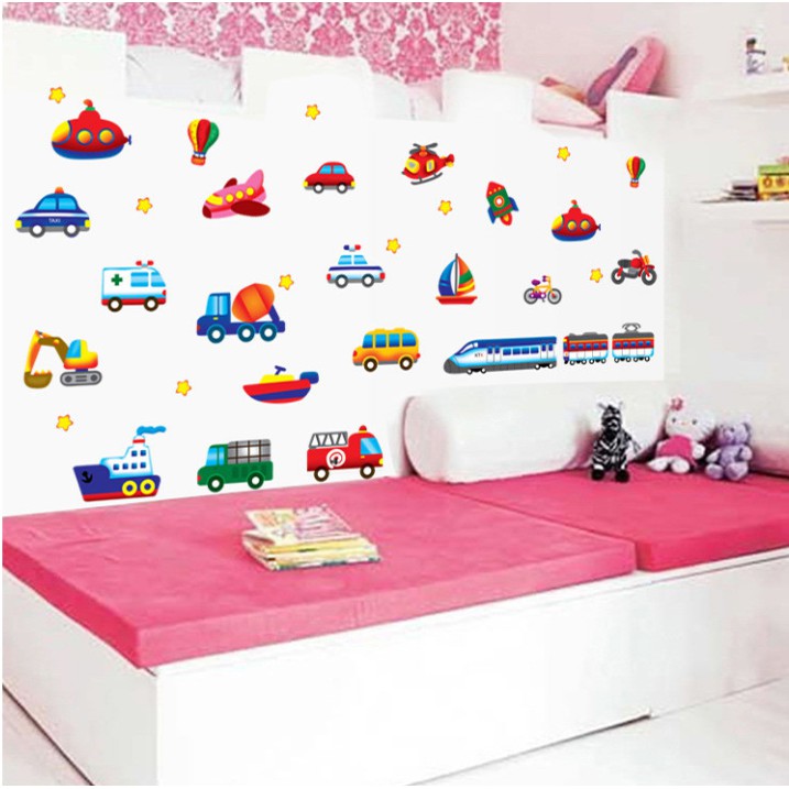 RELIZA WALLSTICKER TRANSPORTATION BUS, CAR, PLANE N TRAIN KIDS WALL STICKER DINDING AY7212