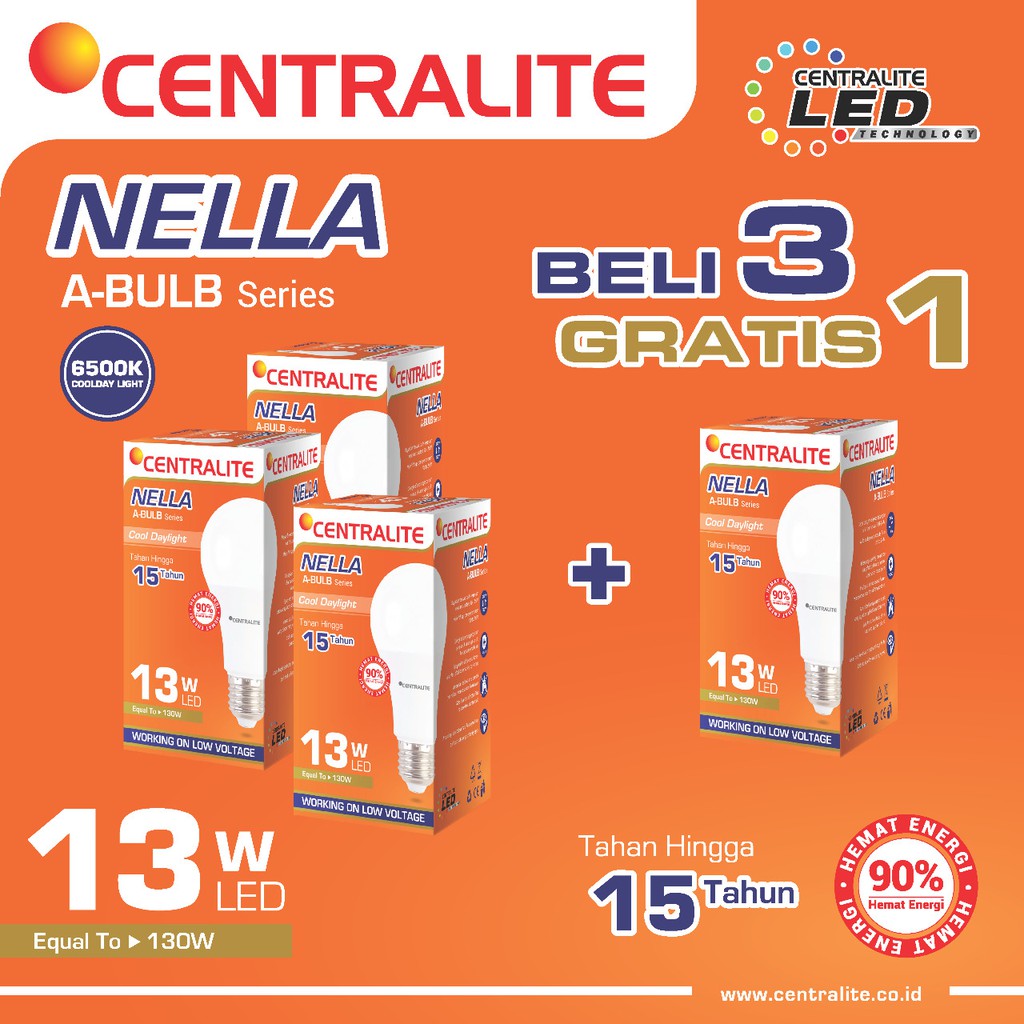 Paket 13W CD Putih Isi 4 Pcs CTL Nella Lampu Led Bulb Classic 13W CD Putih /Paket Bundling Lampu Led