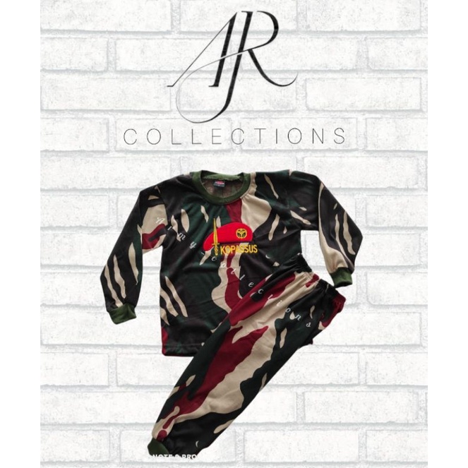 kaos anak loreng Kopasus baret merah/ setelan trening anak loreng army / training anak loreng Kopasu