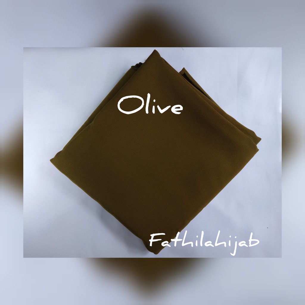 Syari Jilbab segi empat diamond stretch Crepe High Quality 130cm X 130cm /140CM KLIM Jahit Tepi-OLIVE