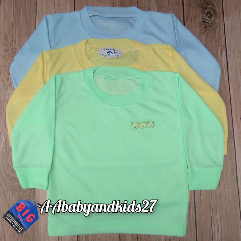 Dolphin 3PC Kaos Oblong Bayi Lengan Panjang Bahan Adem dan Nyaman Ukuran M L XL