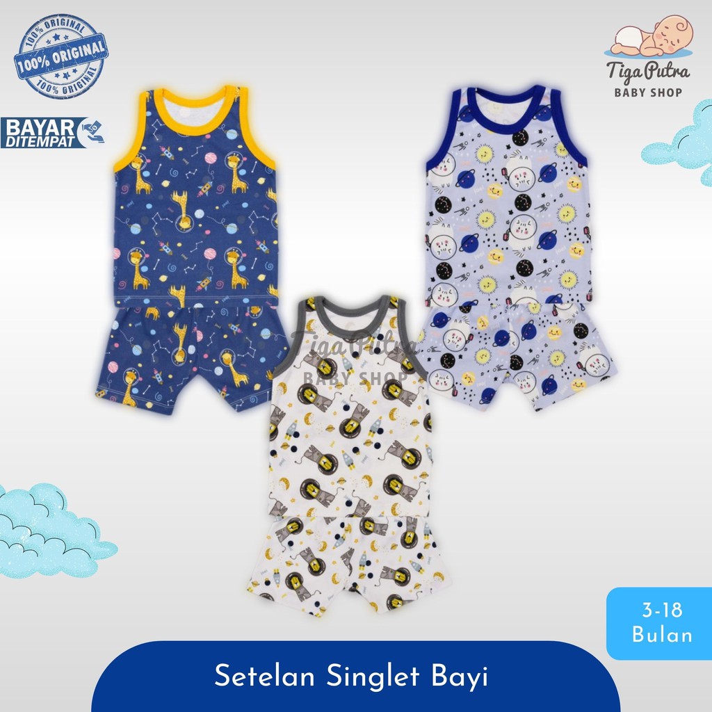 Joel Setelan Singlet Bayi Anak New Born Katun Motif Laki Laki Perempuan SNI