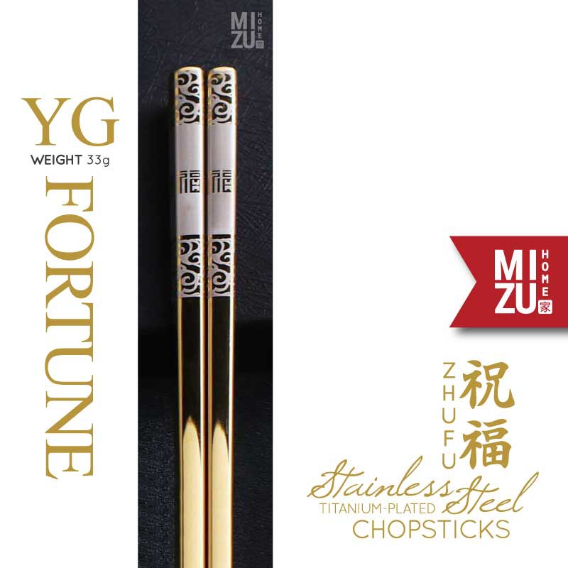 MIZU ZHUFU 304 Stainless Steel Chopsticks BPA-Free Laser Engraved Sumpit Stenlis Korea Sumpit Bakmi-YG FORTUNE