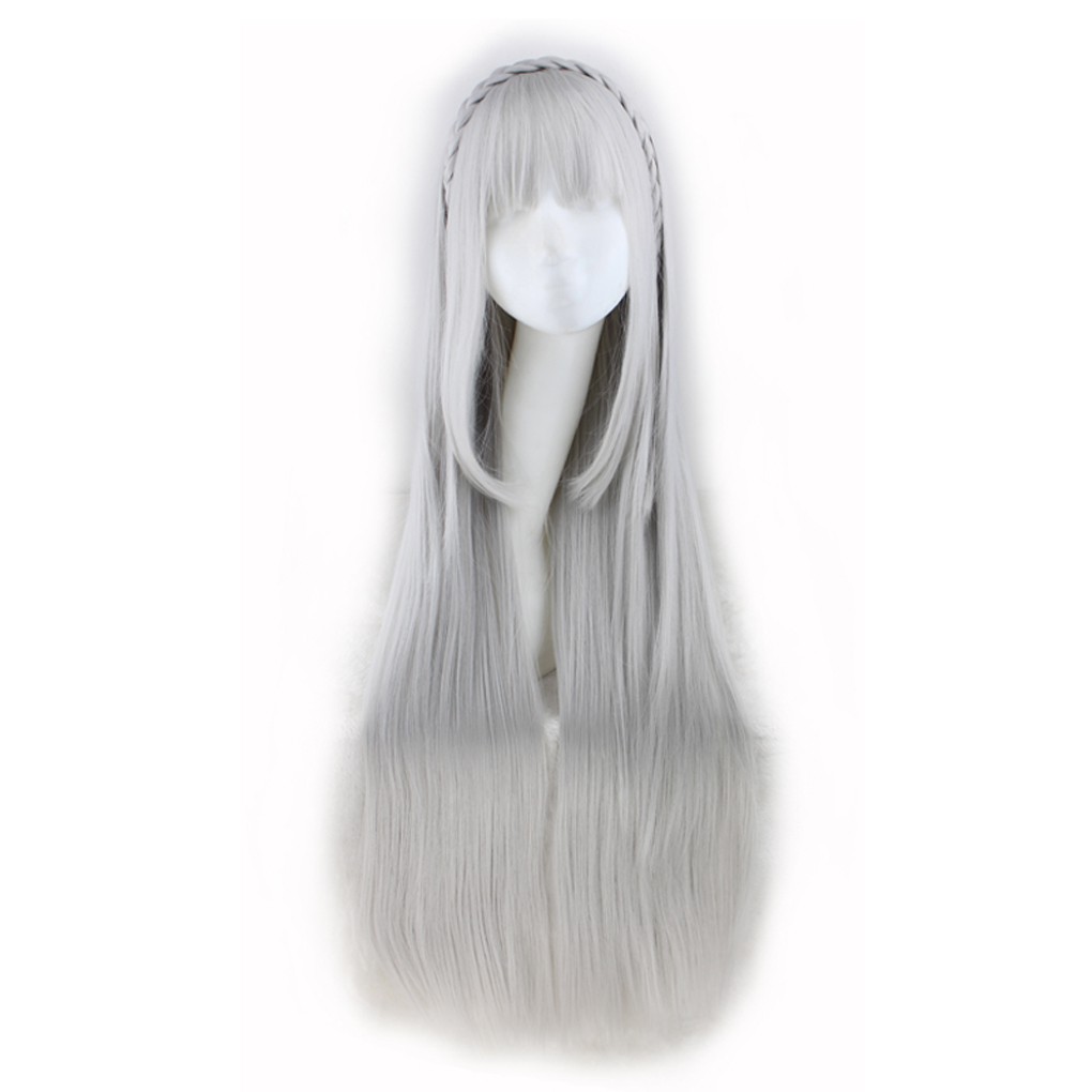 Wig Rambut Palsu Panjang Lurus Warna Abu Abu Silver dengan Wig Rambut Palsu Panjang Lurus Warna Abu Abu Silver dengan