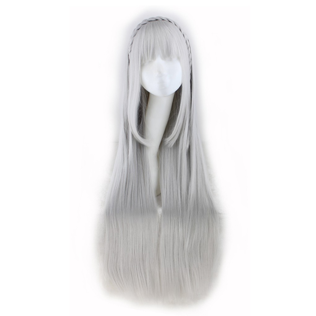 Wig Rambut  Palsu Panjang Lurus Warna  Abu  Abu  Silver  dengan 