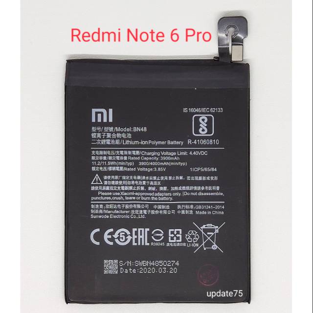 Baterai Xiaomi Redmi Note 6 Pro BN48 original