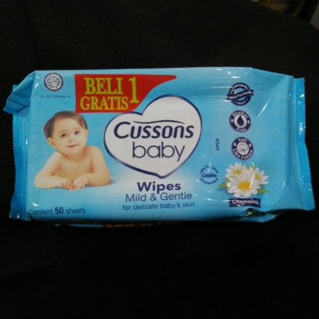 Cussons Baby wipes Biru, Mild &amp; Gentle, Chamomile 50 sheets