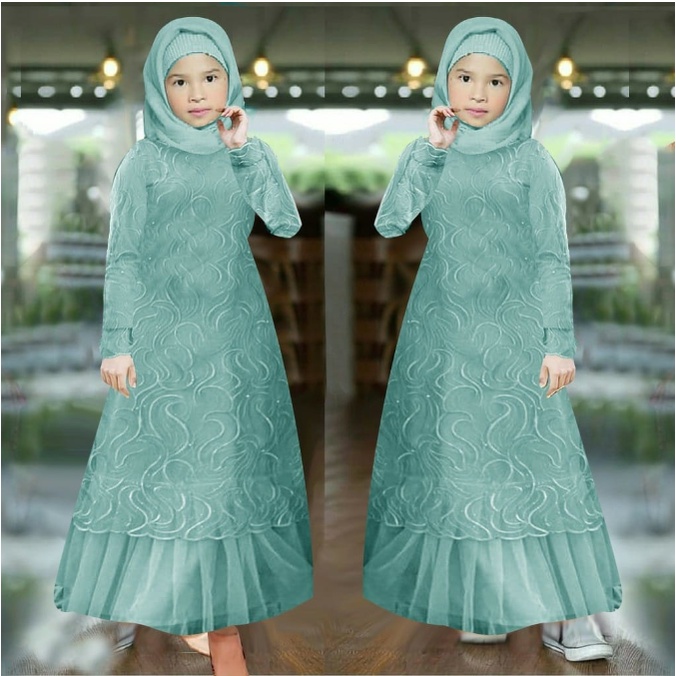 Baju Anak Muslim Perempuan Usia 5 6 Tahun - Dress Brukat panjang Anak Muslim - Gamis Anak Maxi Pesta Kondangan Model Terbaru 2022 Gamis Lilac Anak