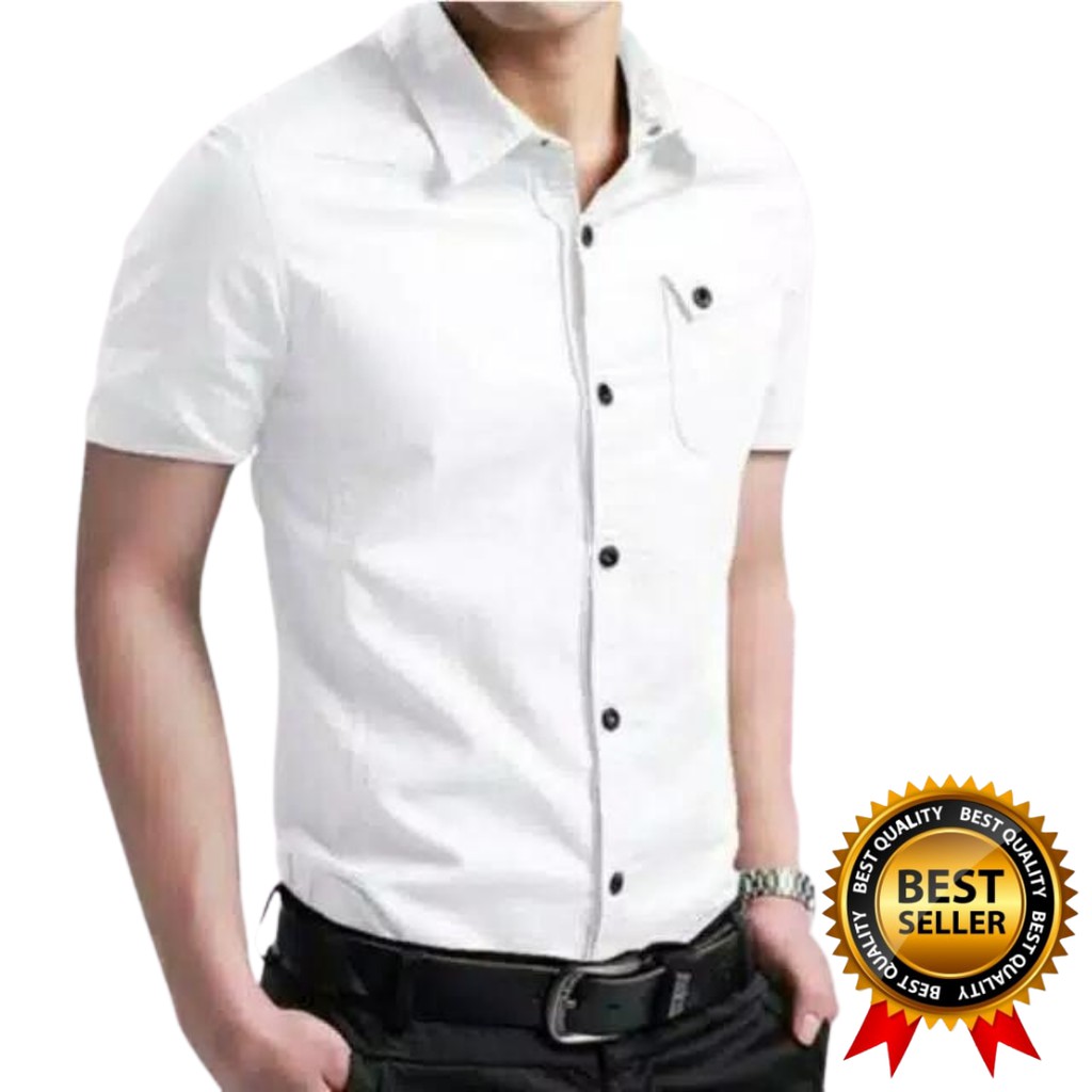 Kemeja putih pria Casual Hem pria Polos Baju pria keren