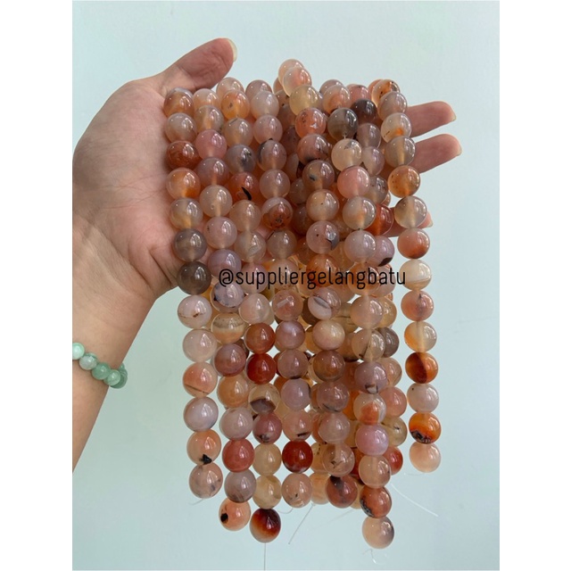 carnelian putih orange 14mm Stone batu healing untuk gelang kalung