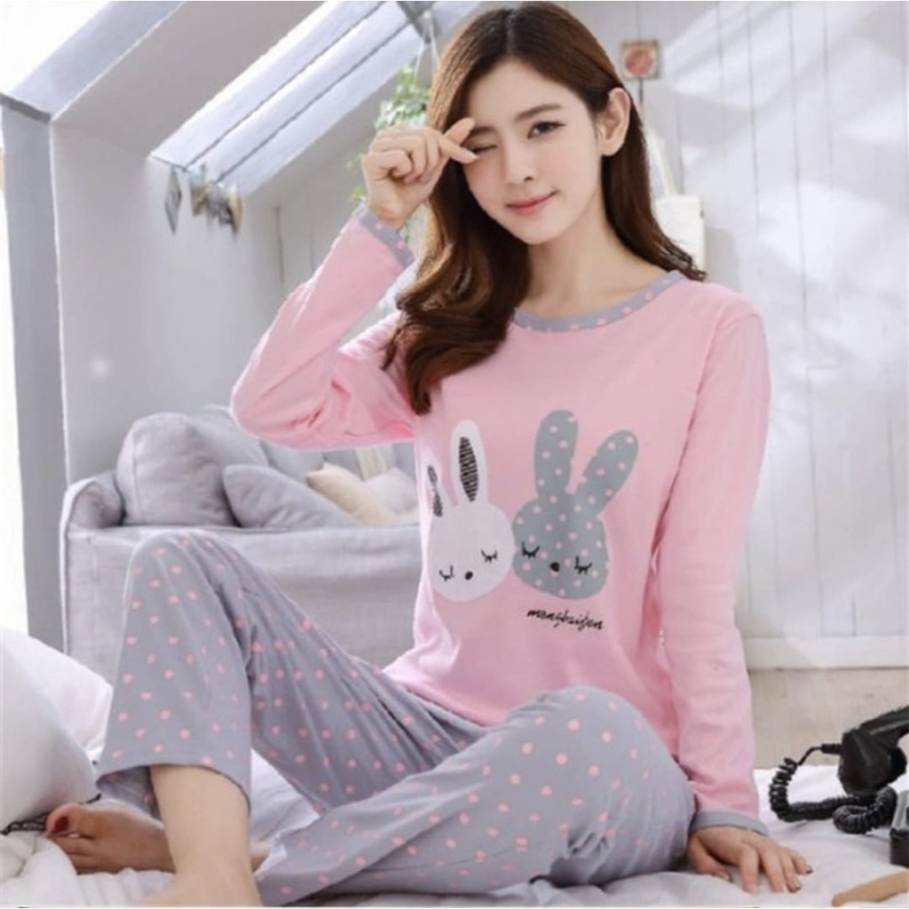 baju tidur piyama lengan panjang celana panjang pp bahan spandex import-5.