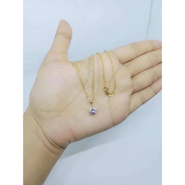 kalung nori ukir + liontin solitaire mp / kalung perak asli silver925 lapis emas / kalung fashion