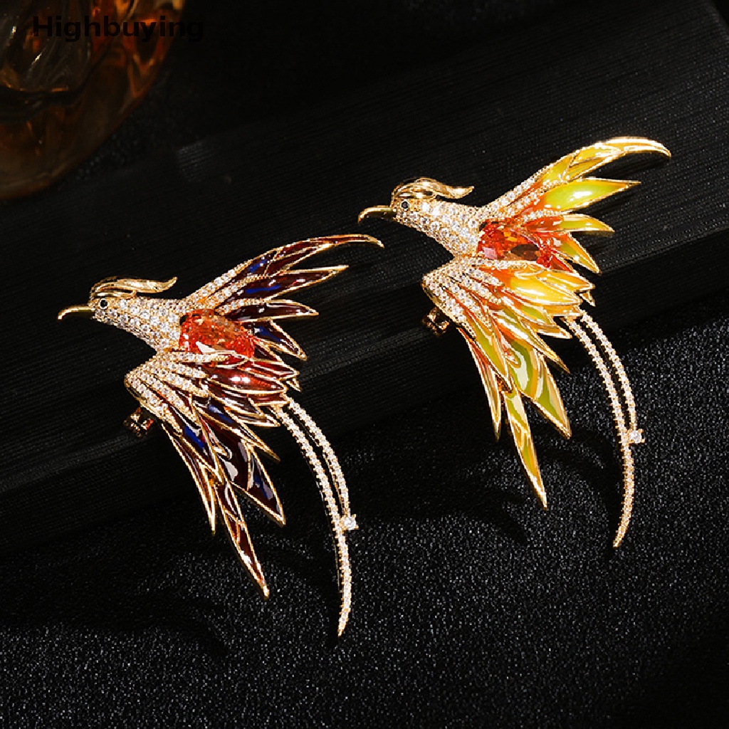 Hbid Bros Pin Enamel Desain Burung Phoenix Hias Kristal Untuk Pria / Wanita