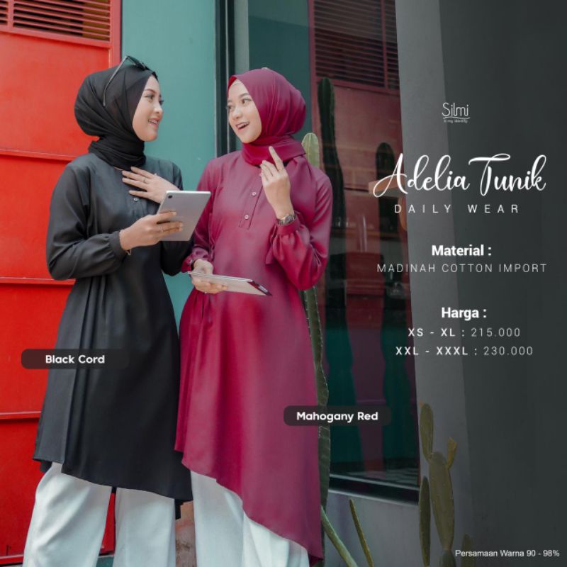 TUNIK KATUN WANITA ADELIA ORIGINAL SILMI FASHION BAJU BUSANA MUSLIM ATASAN KEMEJA BLOUSE BUSUI BAHAN
