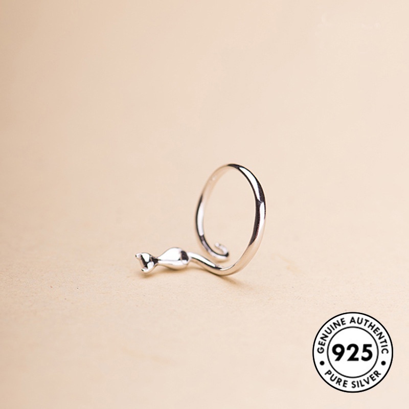 Cincin Sterling Silver 925 Desain Kucing Artistik Lucu Untuk Wanita