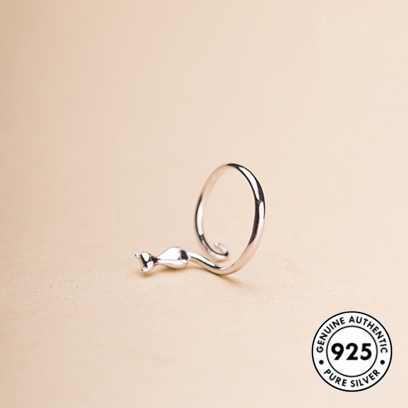 Cincin Sterling Silver 925 Desain Kucing Artistik Lucu Untuk Wanita