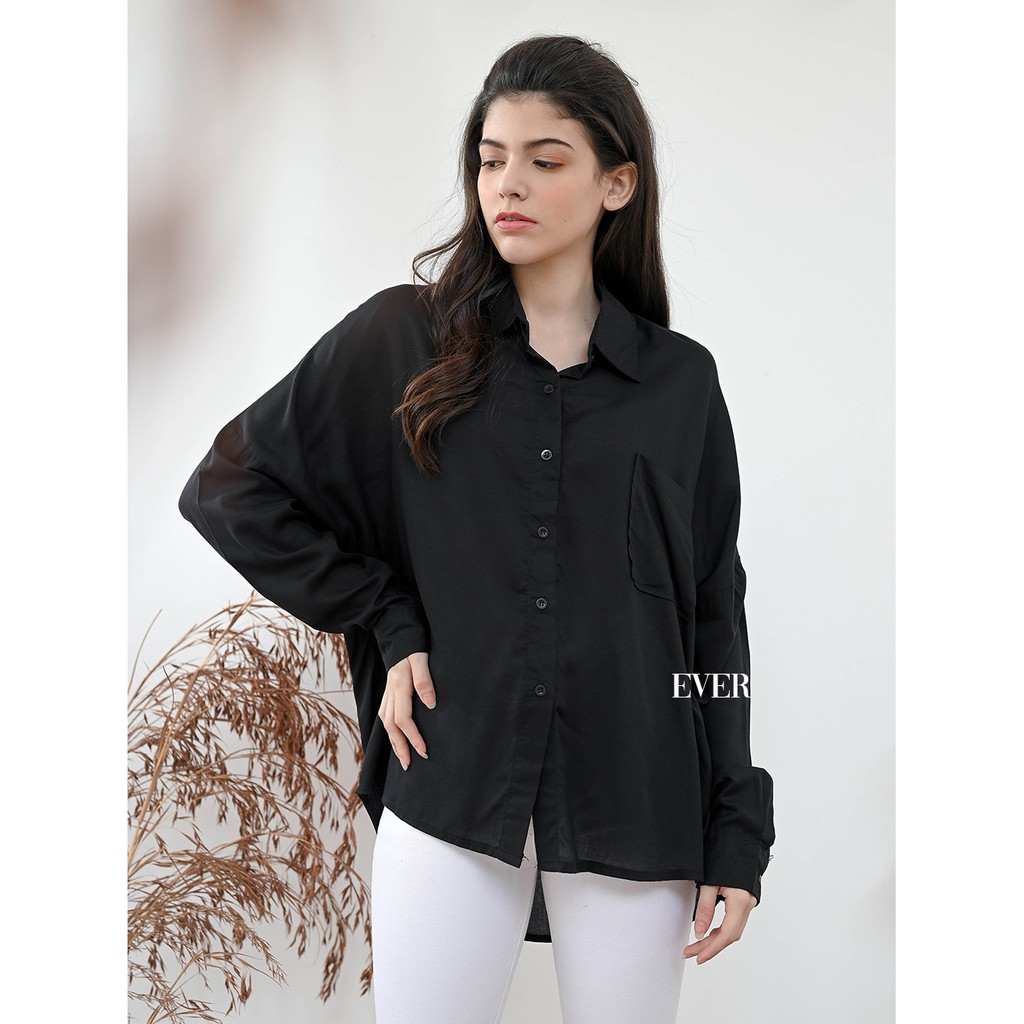Evertops | Selena Oversize Shirt | Kemeja Wanita-BLACK