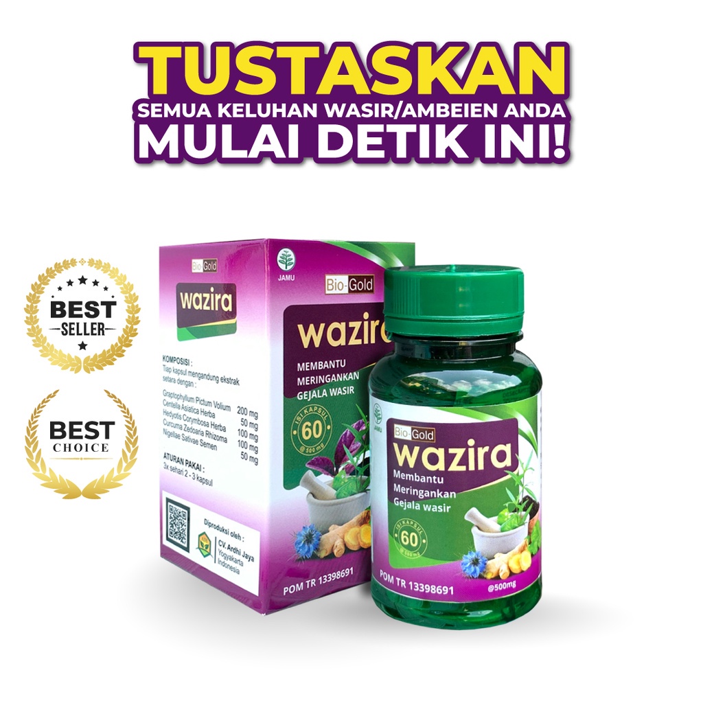 WAZIRA Bio Gold Obat Herbal Meringankan Gejala Wasir Ambeien Susah Bab 60 Kapsul Asli Original