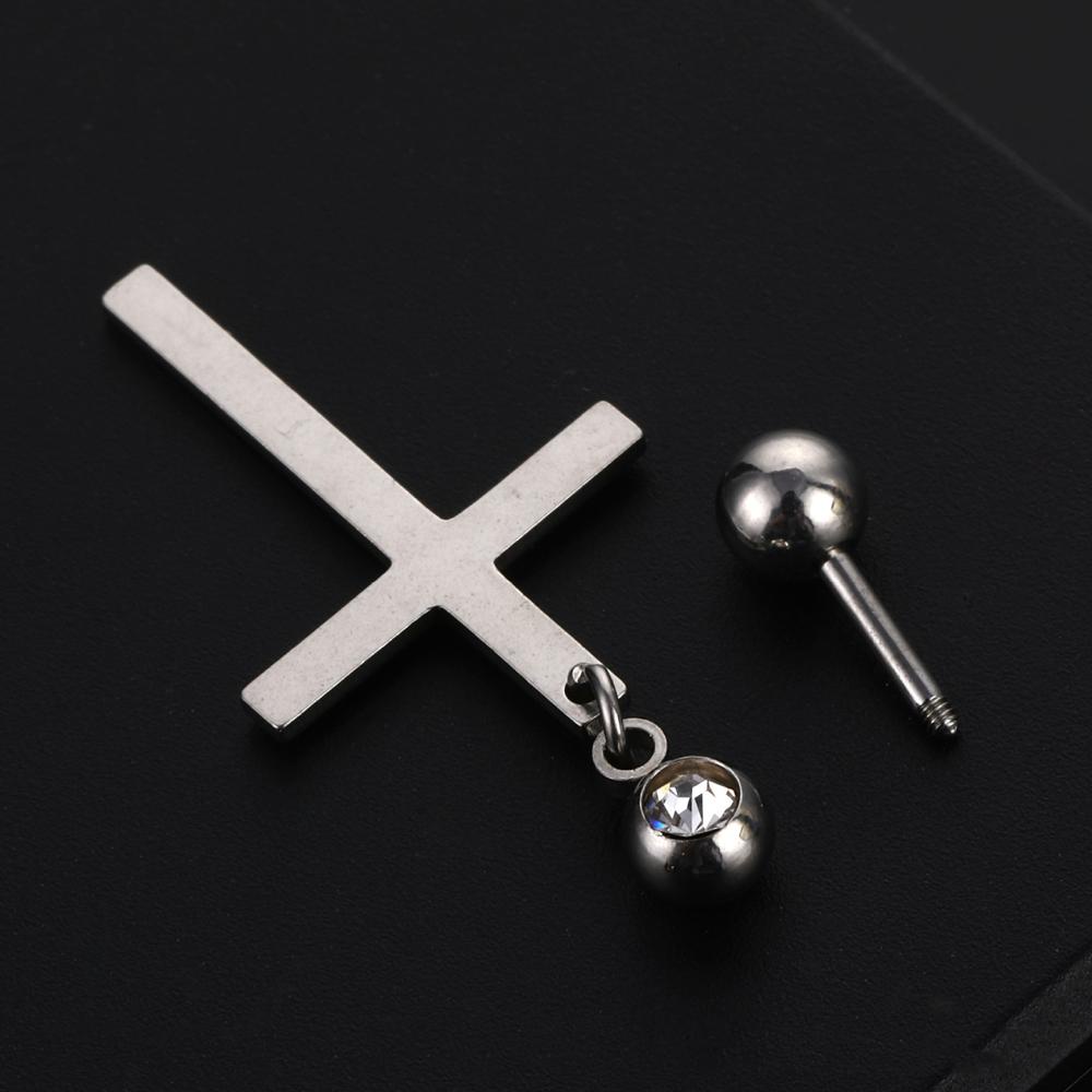 Needway Anting Hoop Salib Pria Wanita Korea Punk Zirkon Perhiasan Fashion