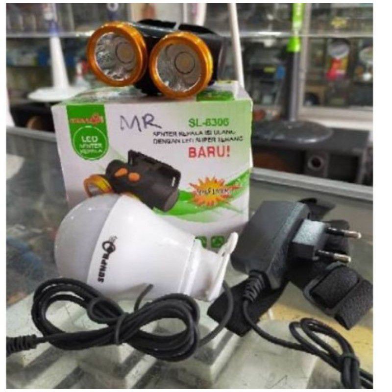 Senter Kepala Cas Sunpro SL-8306 Senter LED Super Terang Jarak Jauh 2 Cahaya Putih Dan Kuning