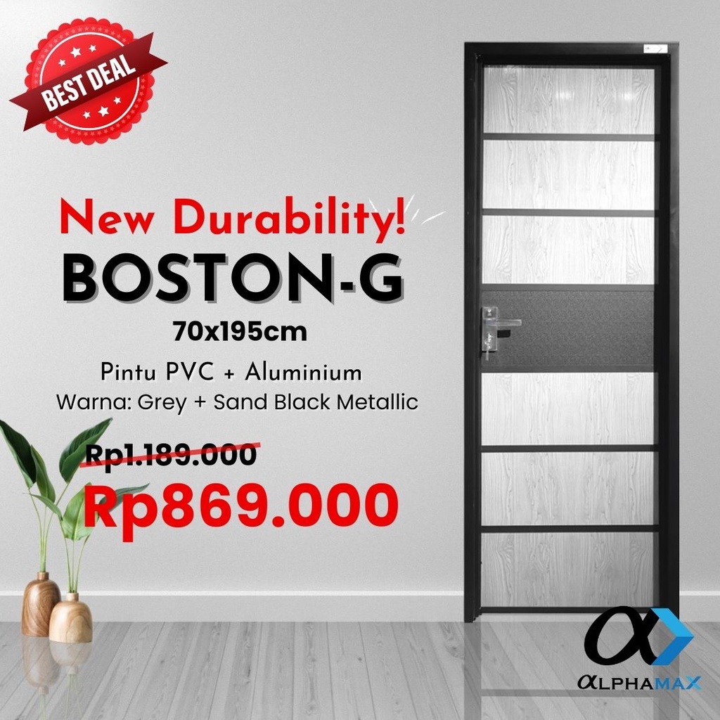 Premium (Mount) SPECIAL PROMO - ALPHAMAX Boston - G Pintu Kamar Mandi & Gudang PVC + Aluminium 70 x