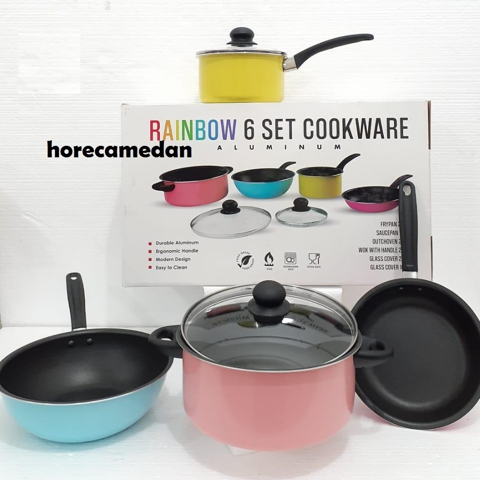 Panci Set Rainbow 6 Set Cookware aluminium teplon anti lengket