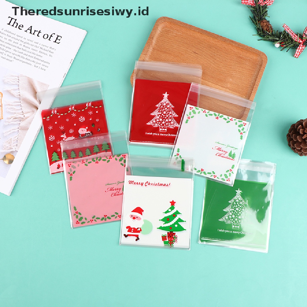 # Alat Rumah Tangga # 100pcs 10X10Cm Kantong Plastik Dengan Perekat Untuk Permen / Kue Natal