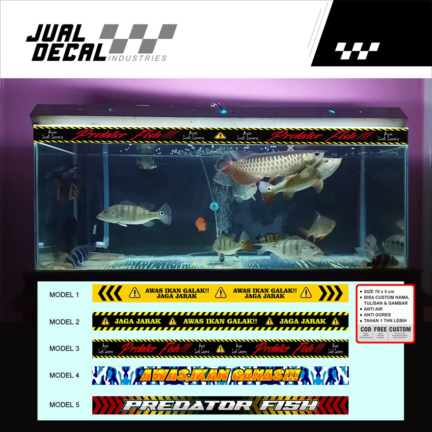 Stiker Aquarium | Sticker Kaca Aquarium Waterproof Bisa Custom Request | Awas Ikan Galak