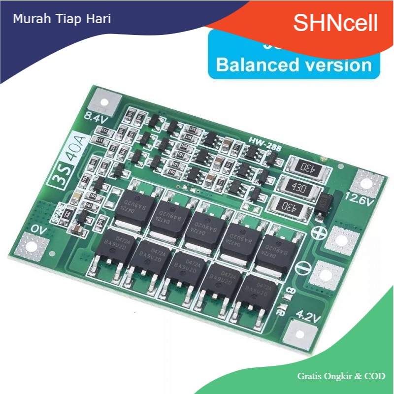 BMS 3S 12V 40A Papan PCB Pelindung Plus Balance Baterai Lithium 18650