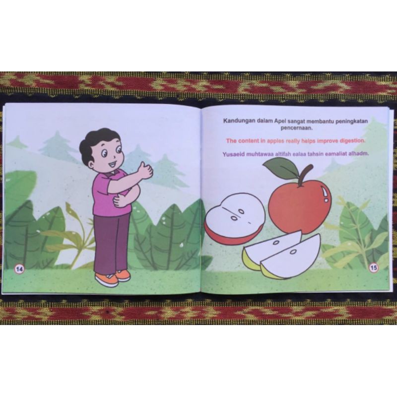 Buku Cerita Anak Bergambar Tema Buah 3 Bahasa Indonesia - Inggris - Indonesia Full Color Bisa COD