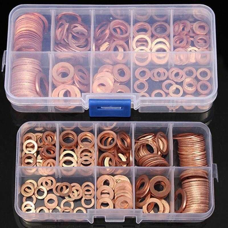 Set 200/360pcs Ring Copper Tembaga Stainless Gasket Bolt Mesin Mobil Motor Baut Master Rem Tap Oli