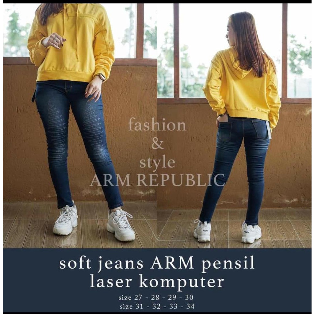 Celana Jeans Sobek Laser Panjang Wanita Highwaist Jeans Cewek Premium Original ARM Republik Clana IceBlue Navy Blue