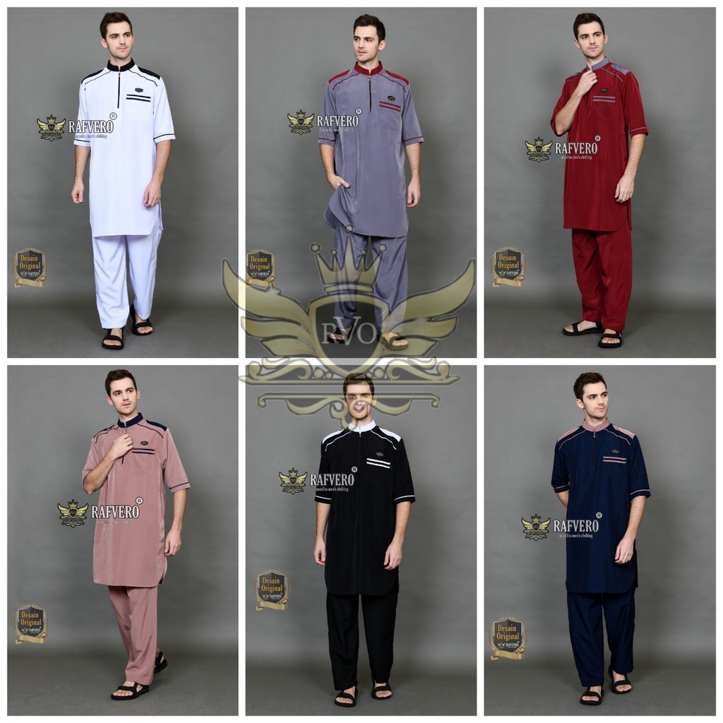 Setelan Pakistan Athariz ORIGINAL RAFVERO - Setelan Baju Koko Pria Dewasa Lengan Pendek - Setelan Ba