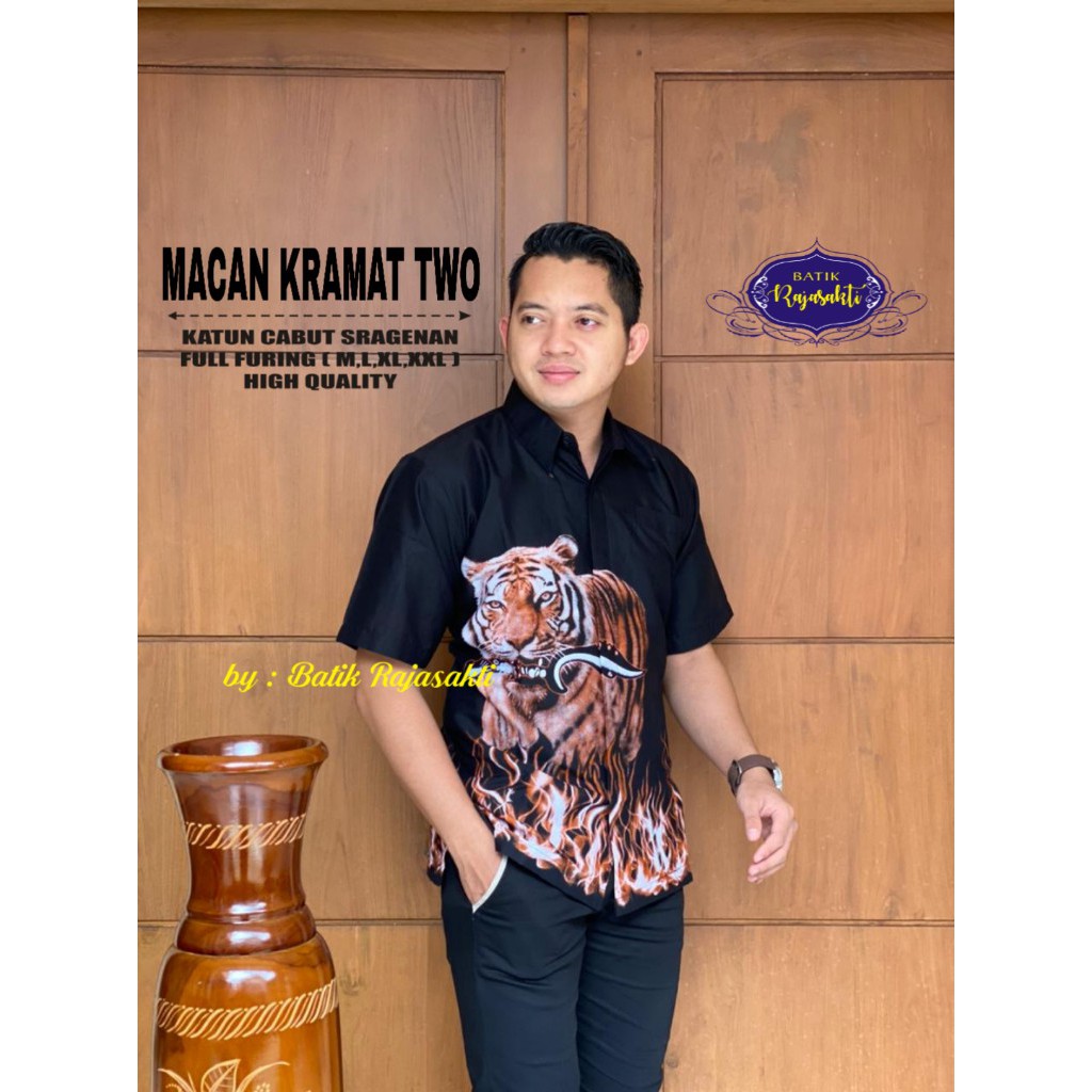 MACAN KRAMAT RAJASAKTI KEMEJA BATIK SOLO PRIA LENGAN PENDEK LAPIS FURING ATASAN BATIK PREMIUM MODERN KATUN HALUS BAHUWIRYA  BANAMITRA BANAMITRA PUTIH BANGSAWAN BAYU PUTRA BERLIAN BIRU BHARATAYUDA BIMASENA BIRENDRA BIRU INDAH BRAHMAKERTA BRAHMAKERTA MERAH