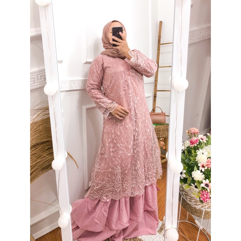 SYAFIN FASHION _  XXL-XXXL L-XL Gamis Brukat Pesta Tiara Maxi Mix Brukat Gamis Brukat Pesta Pernikah