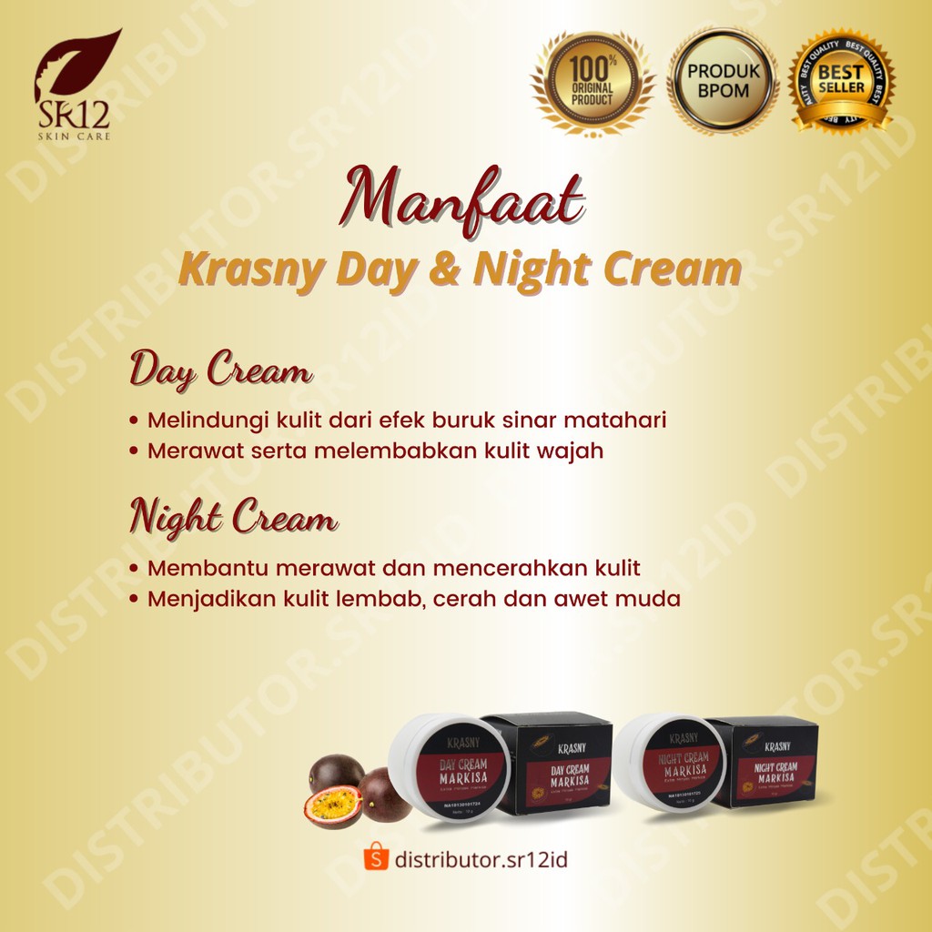 Krasny Day &amp; Night Cream SR12 Cream Wajah BPOM Kulit Kering Kusam Cream Pencerah Herbal