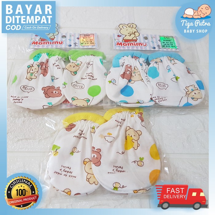 Mamimu set Sarung Tangan &amp; Kaos Kaki Karet Bayi/Baby Motif (0-3M)| Perlengkapan Bayi Baru Lahir