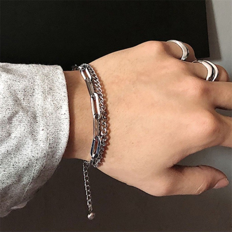 Gelang Bahan Titanium Steel Model Double Layer Gaya Korea Untuk Pria Dan Wanita