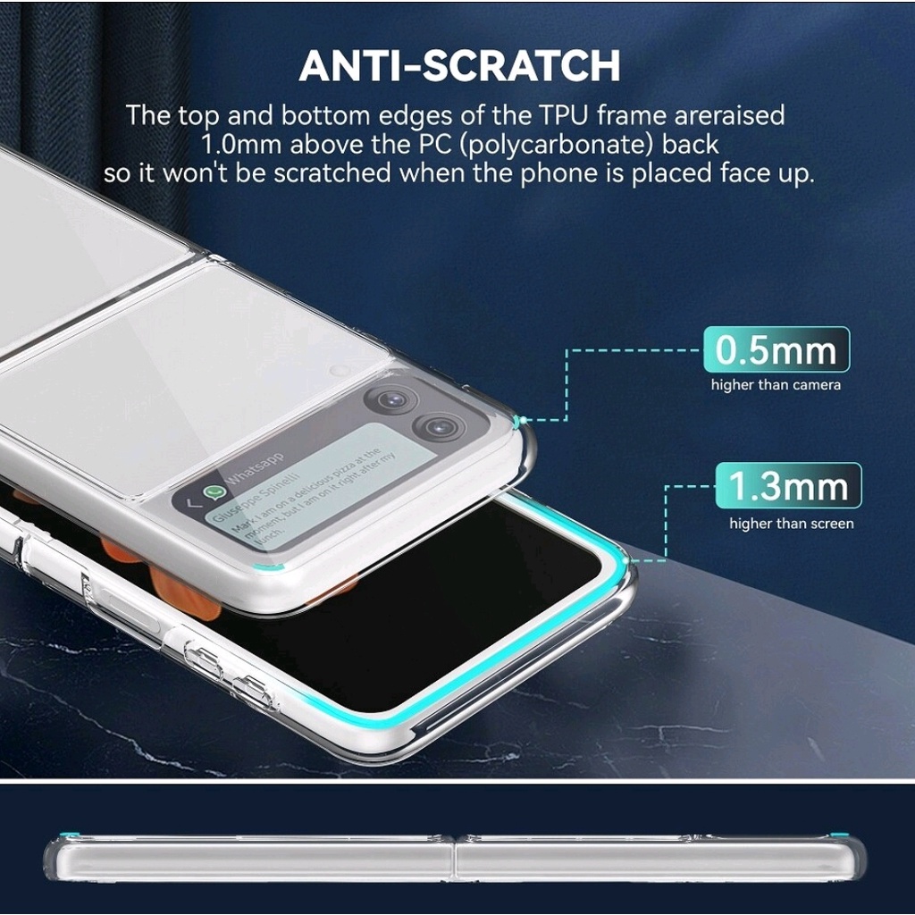 CLEAR CASE ACRYLIC SAMSUNG Z FLIP 3 Anti Impact Crack Bening