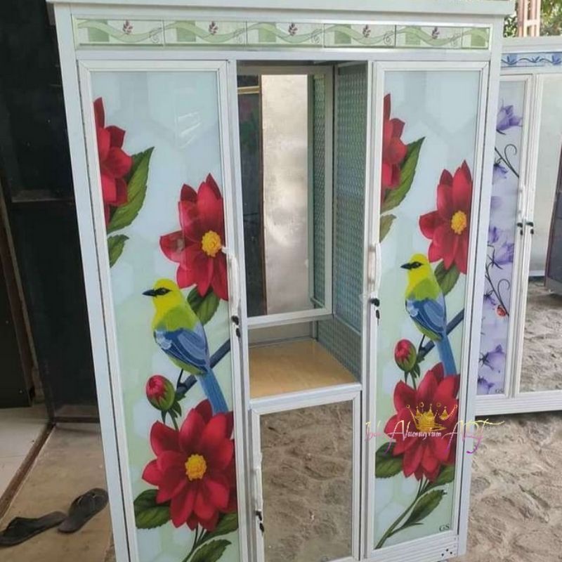 Lemari Pakaian Pintu 2 Lemari & Cermin Rias Bahan Aluminium Tebal