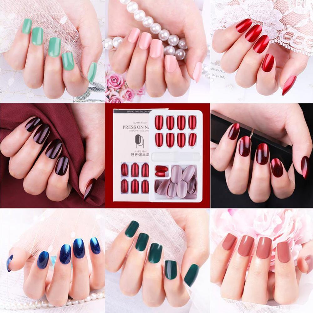 Timekey Kuku Palsu Warna Polos Dengan Lem Untuk Nail Art A5K8