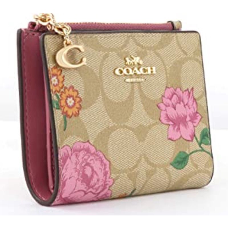 Coach Snap Card Case In Signature Canvas With Prairie Rose Print(2413)