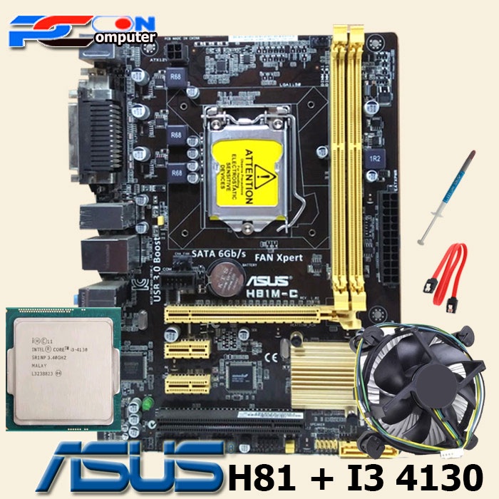 Mainboard Mobo Motherboard Lga 1150 H81 dengan procesor dan Fan