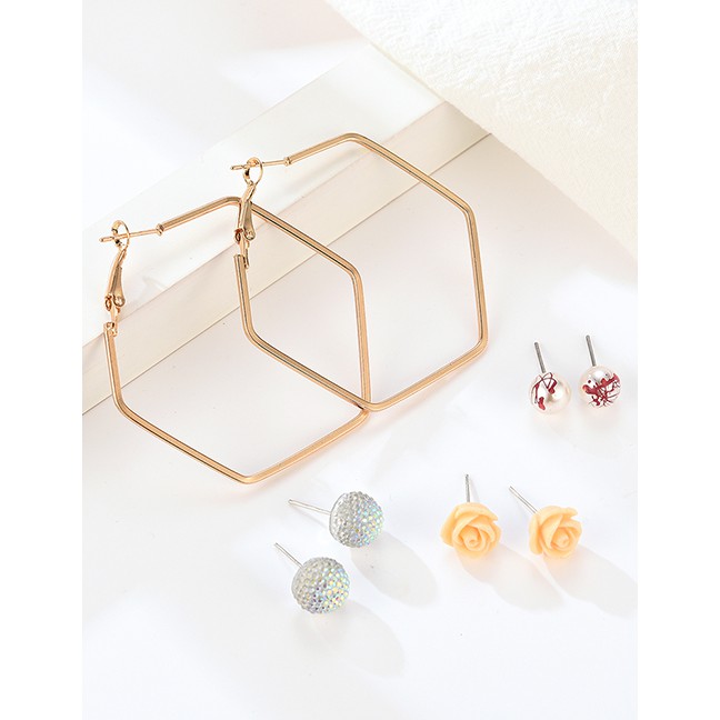 LRC Anting Set Fashion Gold Resin-studded Earrings 20 Pairs F83538