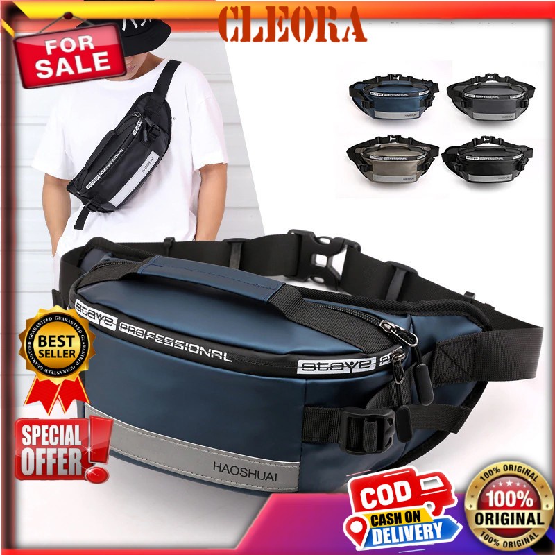 Tas Selempang Pria Wanita HAOSHUAI Original Waistbag Waterproof Anti Air Kekinian Import Ori Branded